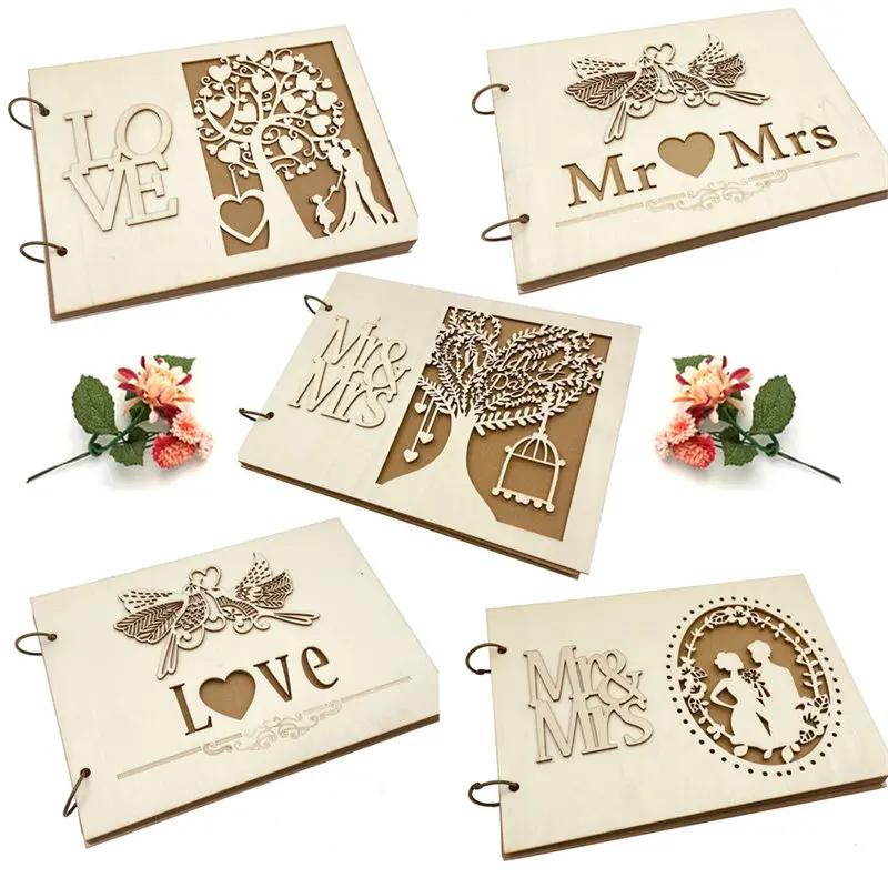 20/40 Page Wooden Wedding DIY Message Book Creative Signature Book MR&MRS Photo Album Wedding Decoration Supplies Sign-in Book