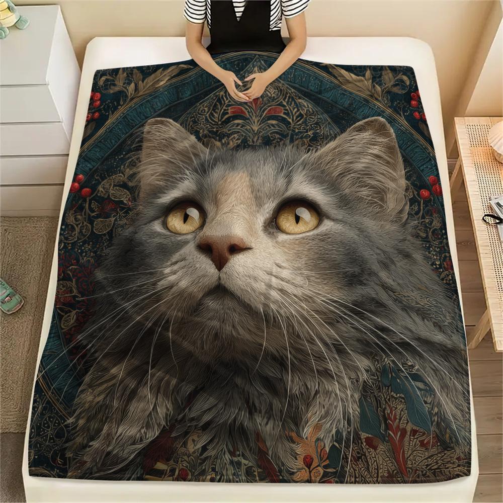 Plush Cats Print Flannel Blanket, High quality Comfortable for All Seasons, Home Decor, Warmth and Comfort