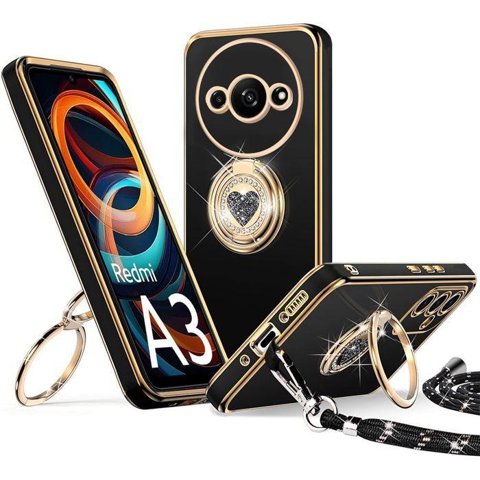 Coque de protection - E.F.CONNECTION - Pour Xiaomi Redmi A3 - Silicone Ultra Slim - Cordon - Anneau Brillant Rotatif