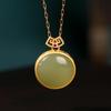 Airyuan Gold-Plated Peace Amulet Green Jade Necklace - Chinese Qipao Hanfu Style