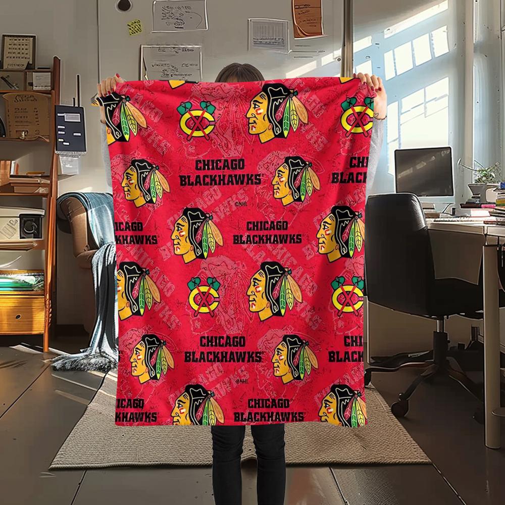 1 шт. Фланелевое одеяло с принтом Chicago Blackhawks, Высококачественное, Удобное для всех сезонов, Декор для дома, Тепло и уют, Идеально подходит для подарков