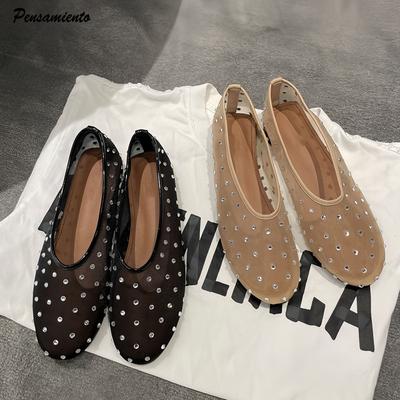 Мода Мода Кристалл Женские Балетки Сетка Танцевальные Балетки Повседневные Вождение Ходьба Лоферы Эспадрильи Женские Слипоны Ленивые Туфли