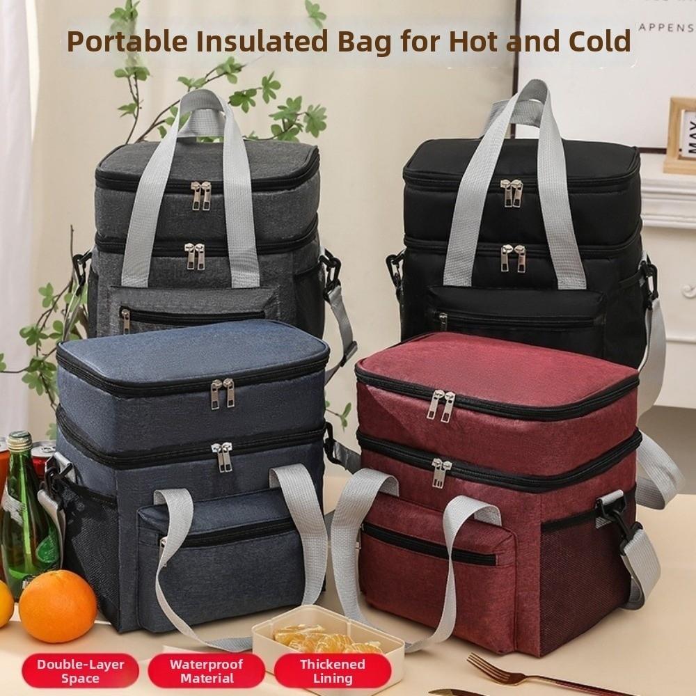 Large Capacity Insulated Lunch Bag with Shoulder Strap Thermal Lunch Pouch Travel Picnic