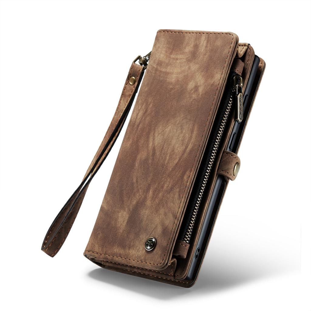 Чехол для Samsung Galaxy из кожаного материала с большими скрытыми отделениями для карт и противоударной защитой, дизайн 2-в-1, застежка-молния