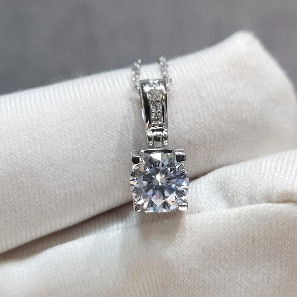 Серебро 925, оригинальный 1 карат, бриллиант, круглая бриллиантовая огранка, цвет D, кулон с муассанитом, ожерелье, цепочка с драгоценными камнями для женщин