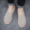 Новые мужские повседневные туфли из парусины, летние дышащие лоферы из парусины, уличные трендовые клетчатые туфли на плоской подошве в стиле рыбалки