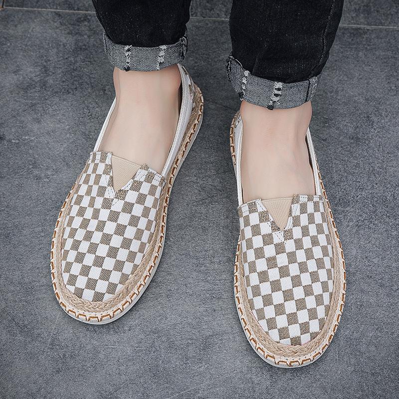 Мужские парусиновые повседневные туфли для мужчины Весенне-летняя мода Клетчатые плоские туфли-рыбаки Новый дизайн Слипоны Лоферы