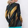 Women Plus Size Black Blue Printed Scrub Top V Neck Long Sleeve With Pockets