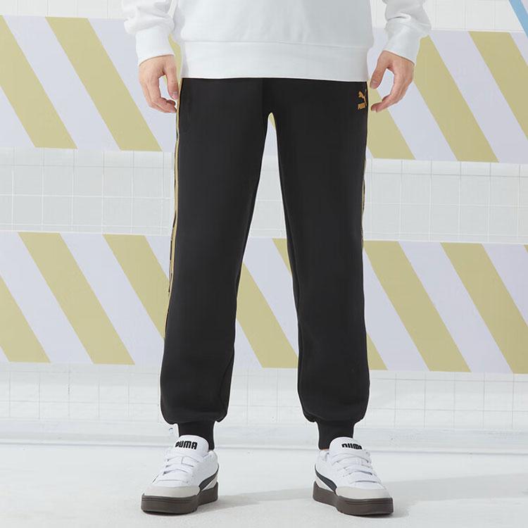Puma Letter Gold Logo Print Breathable Retro Sports Joggers Men Joggers Black 628312-01