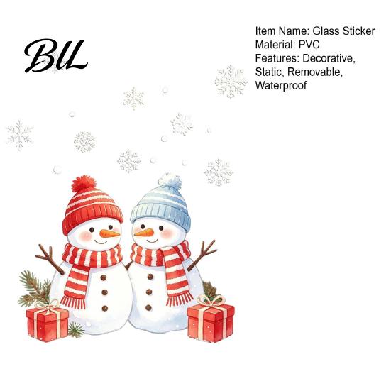 Creative Christmas Gift Ideas Snowman Static Glass Sticker, PVC Waterproof Window Decals for Holiday Removable Film Winter Home Decoration, Snowflake
