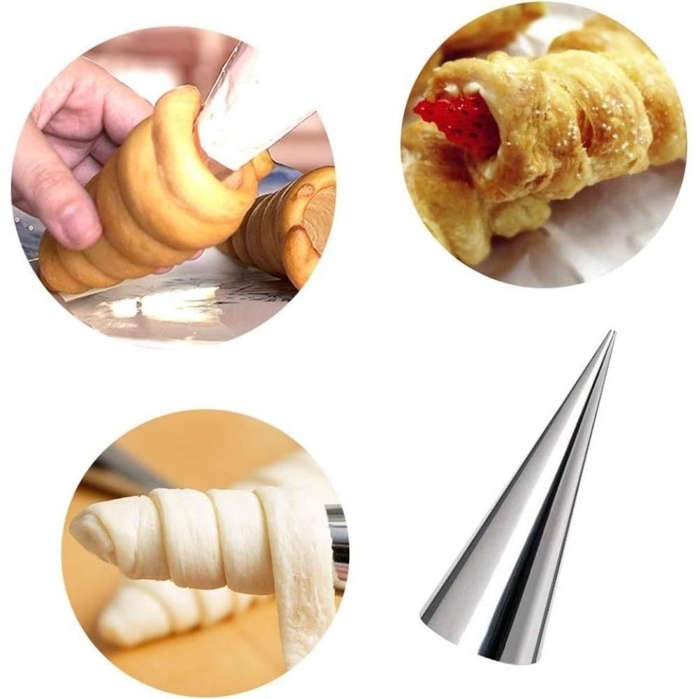 16pcs Non Stick Pastry Cone Mold Set Stainless Steel Danish Pastry Tube Home Cooking