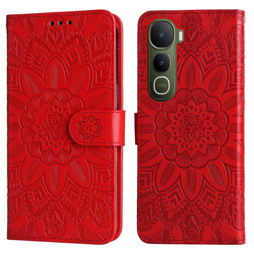 Чехол для vivo Y400 5G Кожаный чехол-кошелек с оттиском подсолнуха