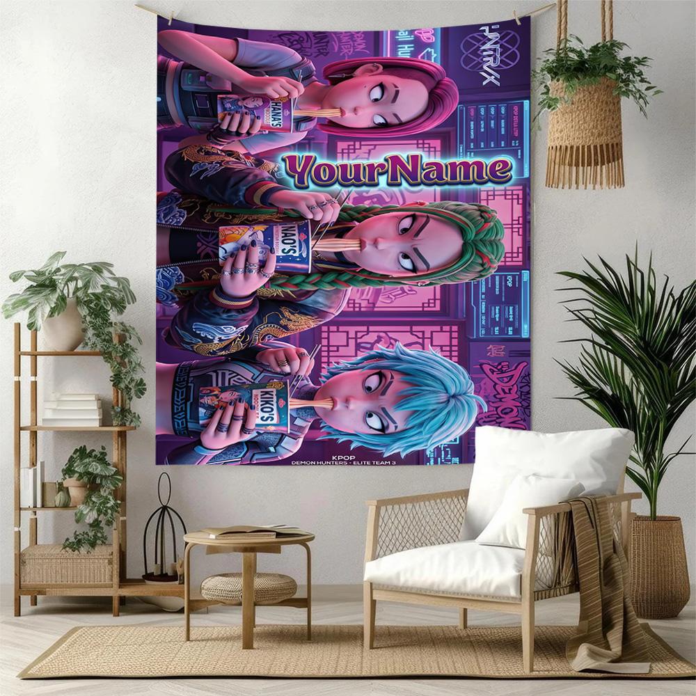 Demon Hunter Girls Custom Your Name Wall Decor Tapestry Art For Pet Memorial Birthdaywedding Party Backdrop Family Gift