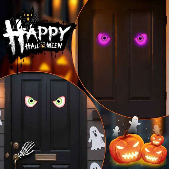 Decorative Glowing Eyes 12/16Pcs Halloween 3D Lighted Decoration, Spooky Eye Wall Sticker, LED Holloween Party Supplies Light-Up Decor for Walls,