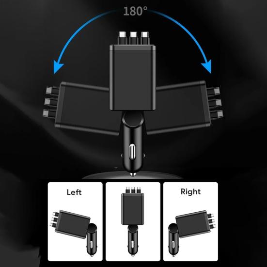 7-in-1 Retractable Car Charger Fast Charging Car Adapter with Digital Display 2 USB Ports 2 Type-C Ports 3 Cables Power Supply for Multiple Devices