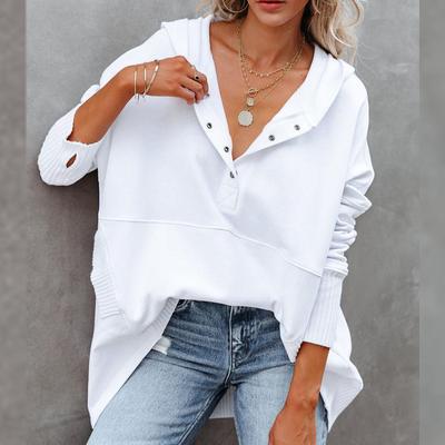 Женский однотонный свободный свитер с V-образным вырезом на весну и осень, повседневный, удобный, с капюшоном