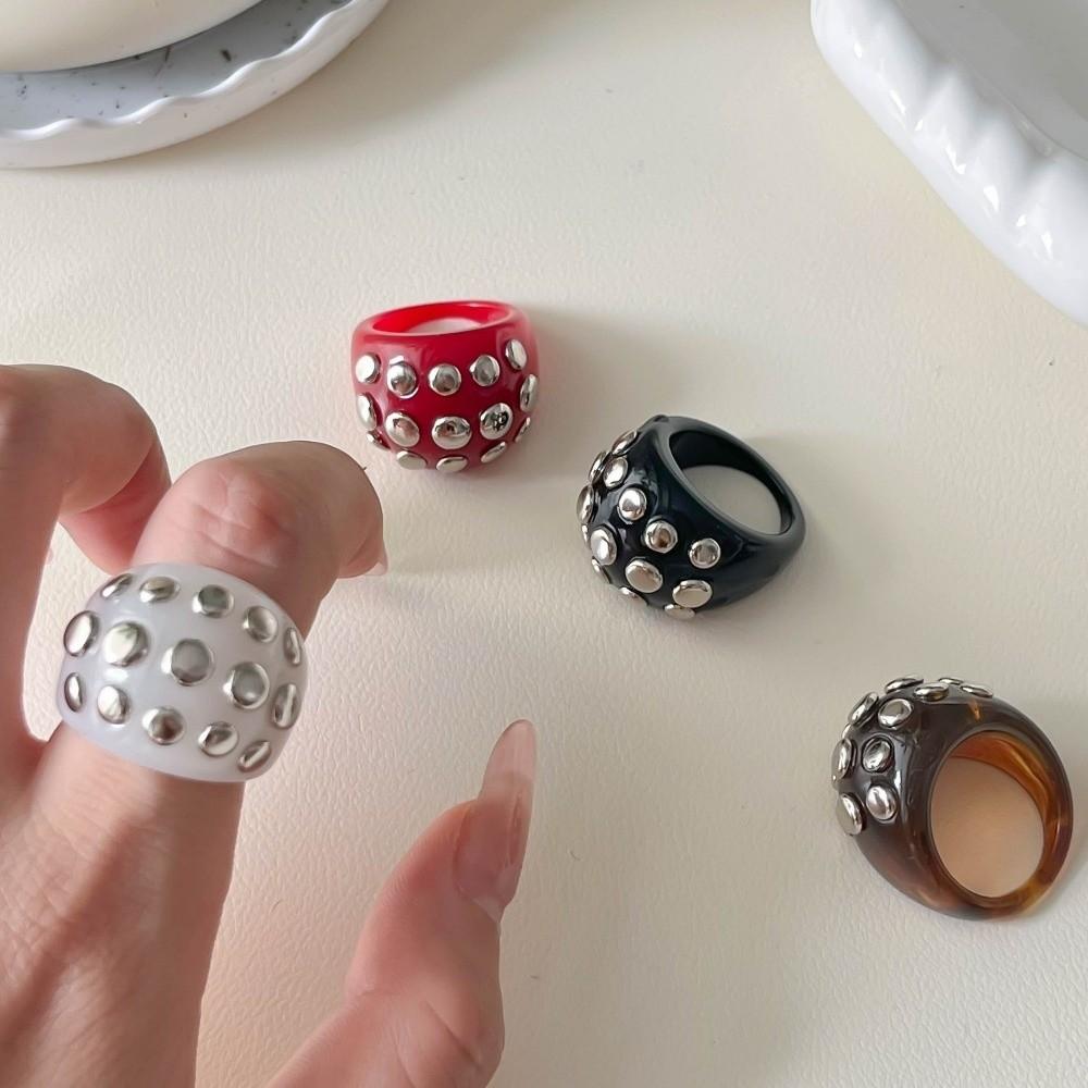 Chunky Geometric Ring Punk Resin Rings New Irregular Riveted Ring Women