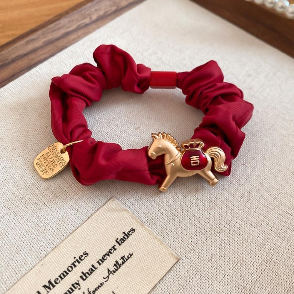 Zinc Zinc Alloy Zodiac Horse Hair Rope Wrinkle Chinese Children Hair Band Red Hair Scrunchies Kids