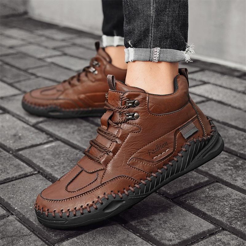 Men Shoes Hand-stitching Leather Men Boots Split Leather Casual Leather Shoes Men Ankle Boots