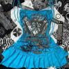 Aesthetic Y2k Girl Suspenders Top Y2k Clothes Blue Gothic Bow Slimming Bottom for Women Dress Sexy Girls High Street Character