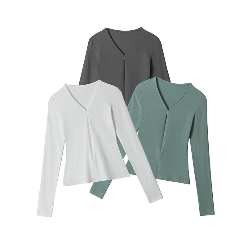 HeyHenry Womens Slim Fit V-Neck Long Sleeve T-Shirt Short Basic Top Daily Wear