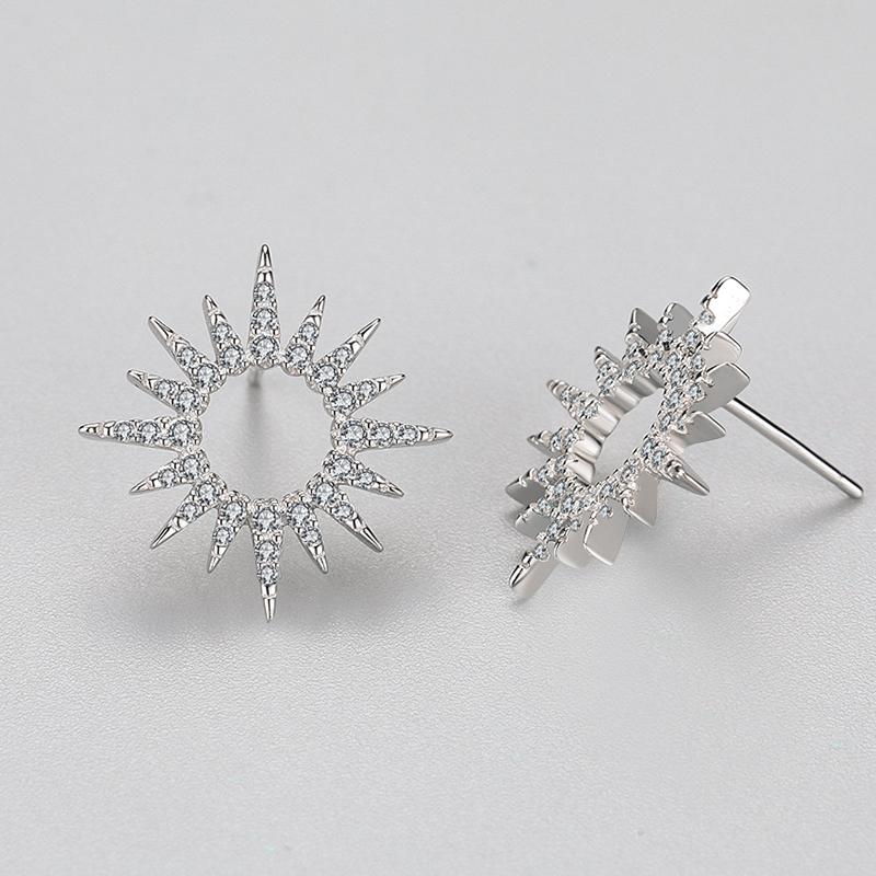Ailmay 925 Sterling Silver Fashion Sun Flower Shape Sparkling Cubic CZ Stud Earrings for Women Fine Wedding Statement Jewelry