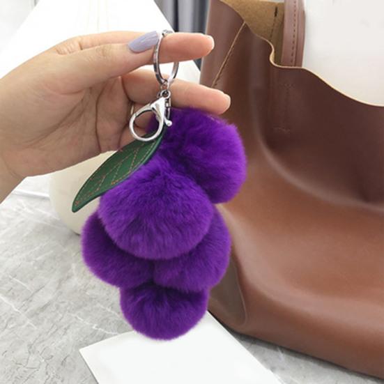 Plush Grape Keychain Fuzzy Faux Fur Car Bag Decoration Hanging Pendant with Metal Buckle Backpack