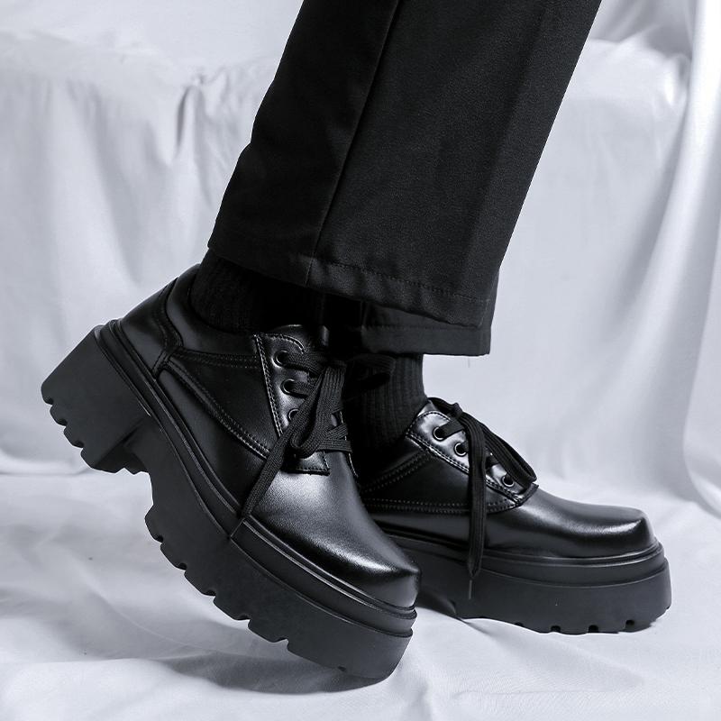 Черные мужские туфли на толстой подошве высокого качества. Универсальный модный дизайнерский стиль. Обувь для свадеб, вечеринок, отдыха на природе. Увеличенная высота.