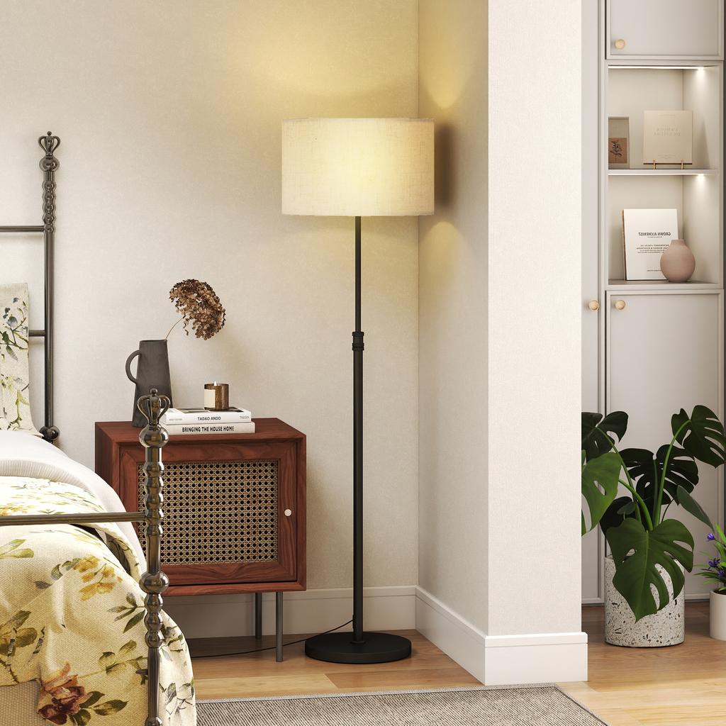Floor Lamp with Remote, Height Adjustable Standing Lamp with Linen Shade, Dimmable with 3000K-6000K Adjustable Colour Temperatures