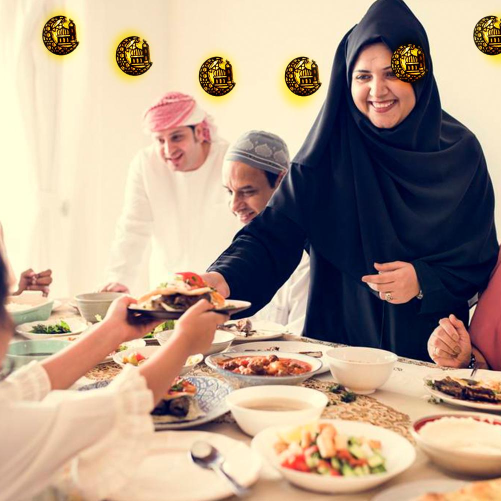 Рамадан Ид гирлянда на батарейках луна звезда лампа Мубарак луна светодиодные гирлянды для помещений