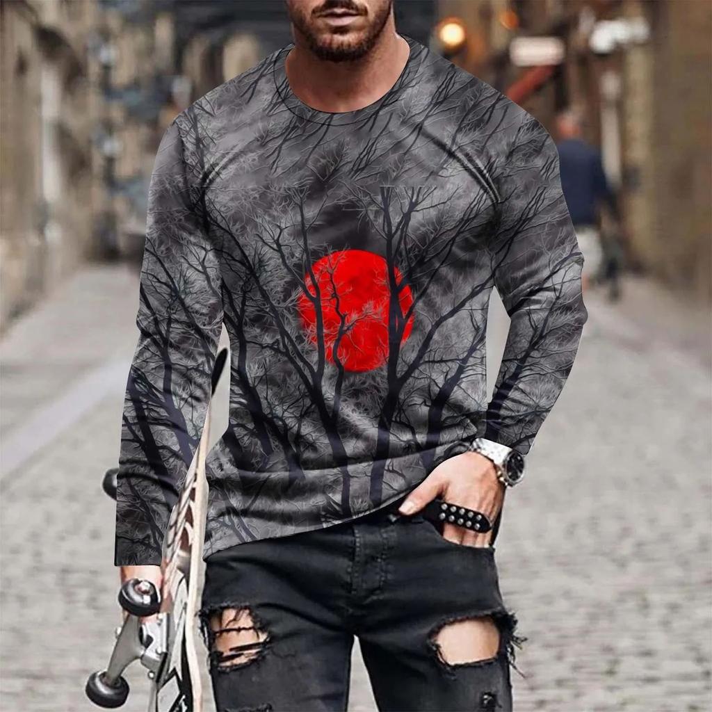 Футболка с длинным рукавом Fashion Street Personality Man Spiderweb Halloween Hd 3D Printed Plus Size Loose Comfortable Jumper