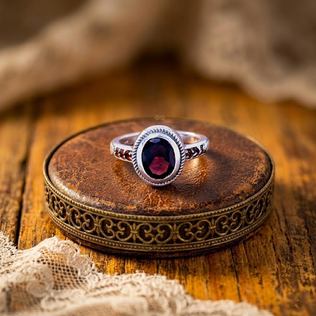 Natural Red Garnet Ring, 925 Sterling Silver Ring, Multi Stone Solitaire Ring, Handmade Women Ring, Promise Ring, Gift For Girlfriend