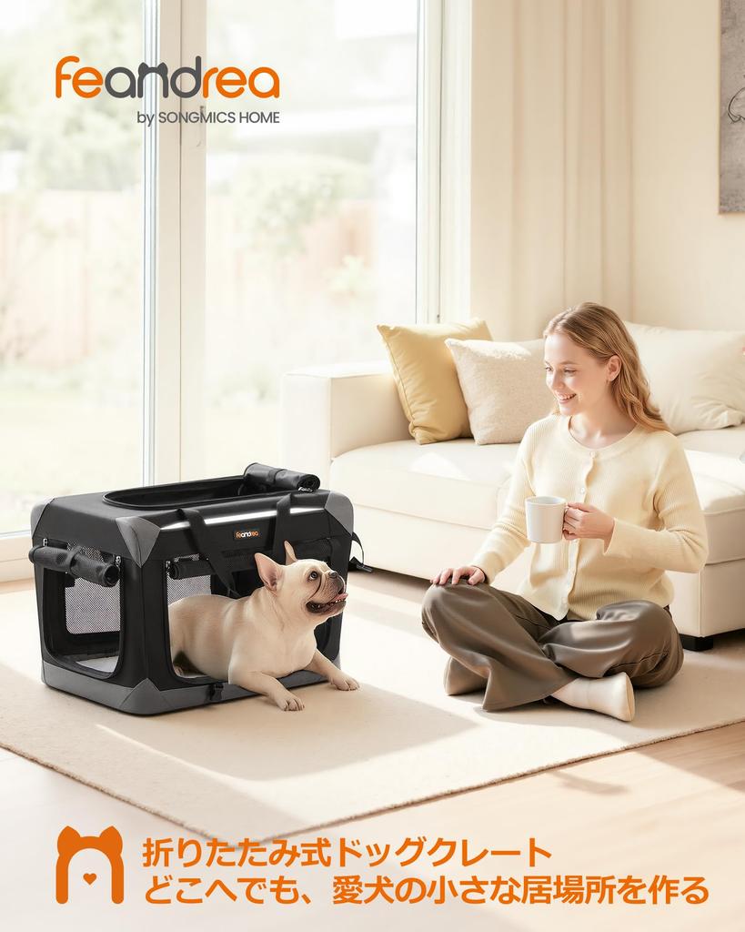 Feandrea Pet Dog Dog Foldable Dog Portable Oxford Fabric Pet Travel Crate with 4 Mesh and Size 60 for Small Ink Black Dove PDC026BH01 Carrier,