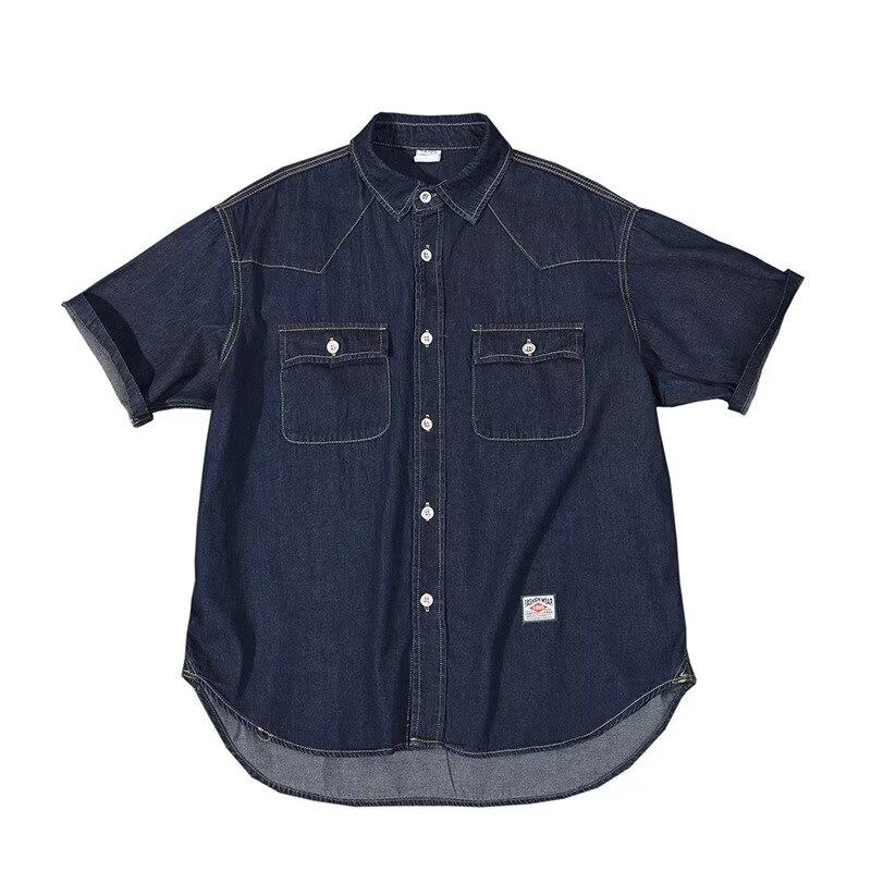 Японский ретро модный бренд летняя свободная джинсовая рубашка с короткими рукавами художественная молодежная рабочая рубашка мужская и женская многослойная куртка
