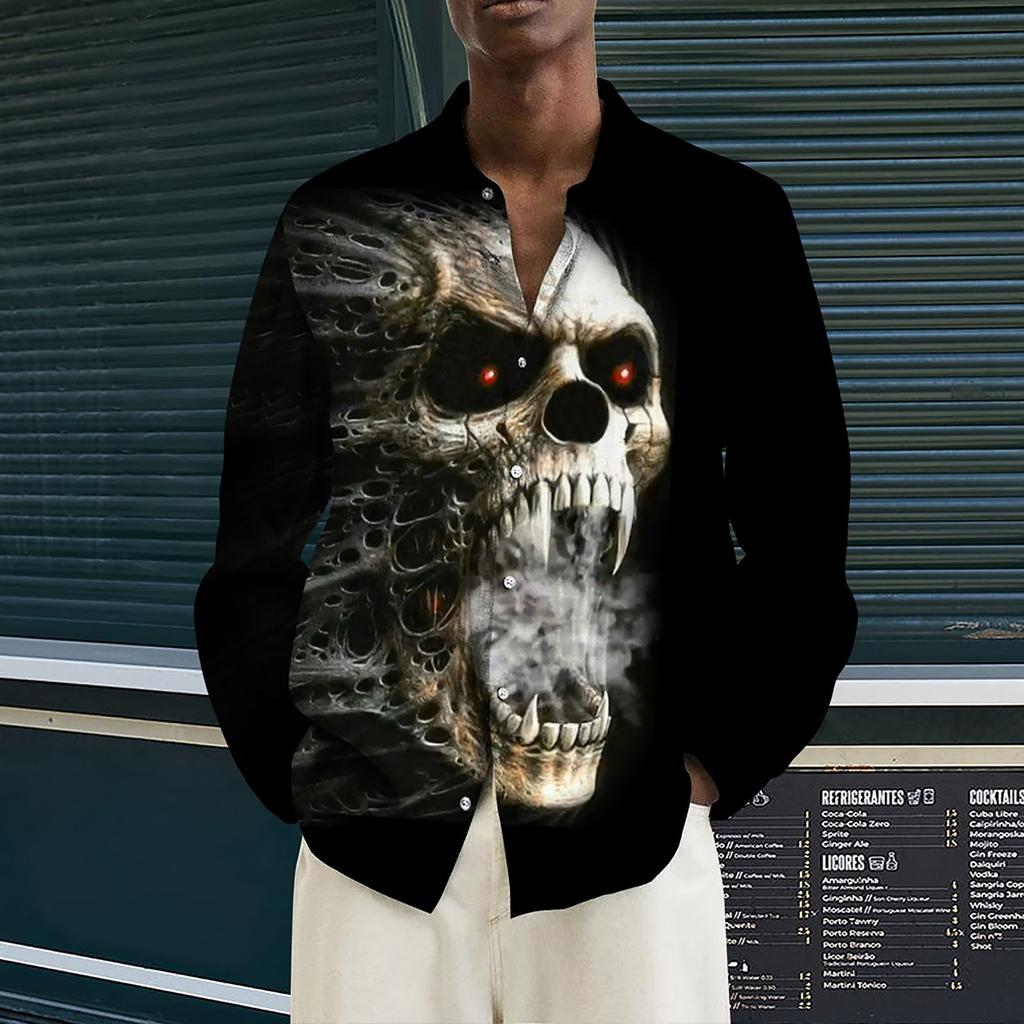 Мужские рубашки с длинным рукавом с принтом, повседневные свободные рубашки с длинным рукавом с принтом