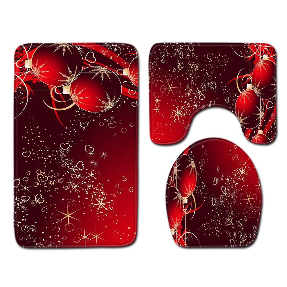 Рождественский коврик для ванной, туалетный трехпредметный набор