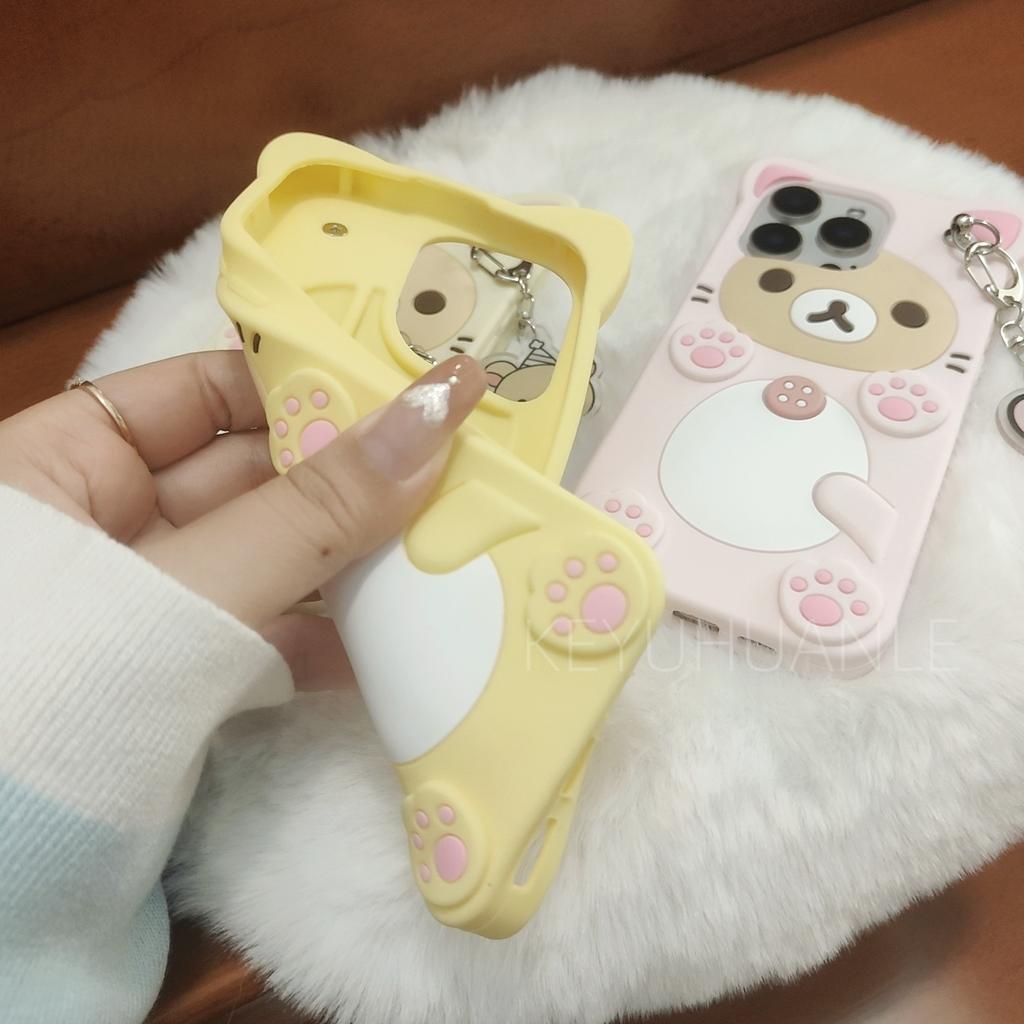 Милый мультяшный 3D чехол Rilakkuma для iPhone 17 16 15 14 13 12 11 Pro X XS Max XR 6 7 8 Plus 5 5S SE Брелок Подвеска Чехол