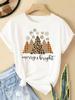 (Asian Size) New Year T Clothing Short Sleeve T-shirts  Print Merry Christmas Letter 90s Trend Cute O-neck Women's Top Fashion Holiday Graphic Tee