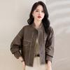 Trendy Temperament Stand-up Collar Short Leather Jacket Women's Spring and Autumn New Single-breasted Design Commuter Leather Jacket