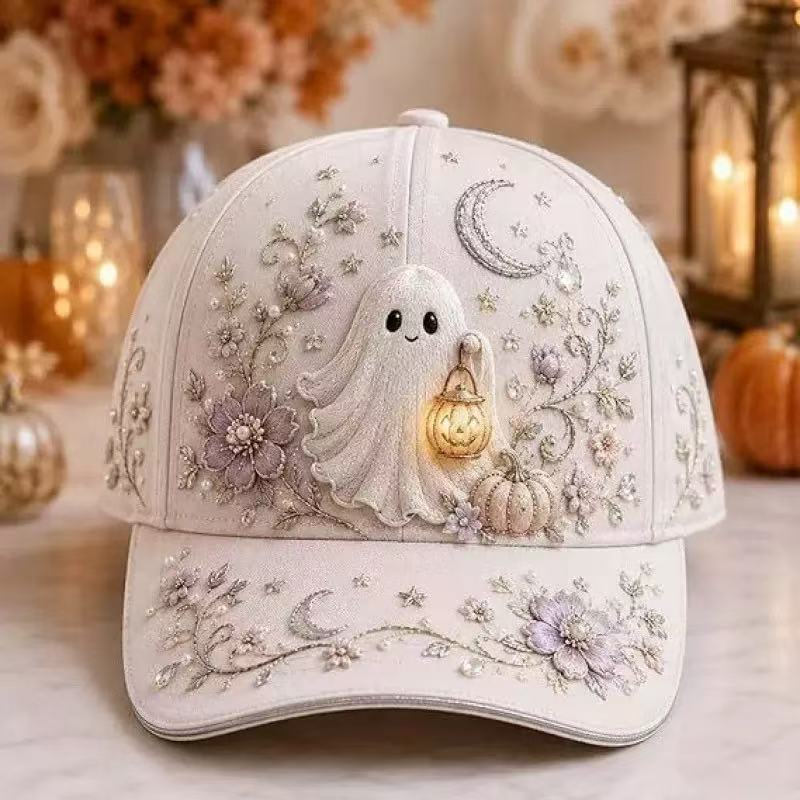 New Dark Pumpkin Big Brim Ghost 3D Printed Hat Vintage Gothic Halloween Baseball Cap