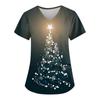 Женская мода с рождественским принтом и короткими рукавами с v-образным вырезом, маленькая рабочая футболка с карманами