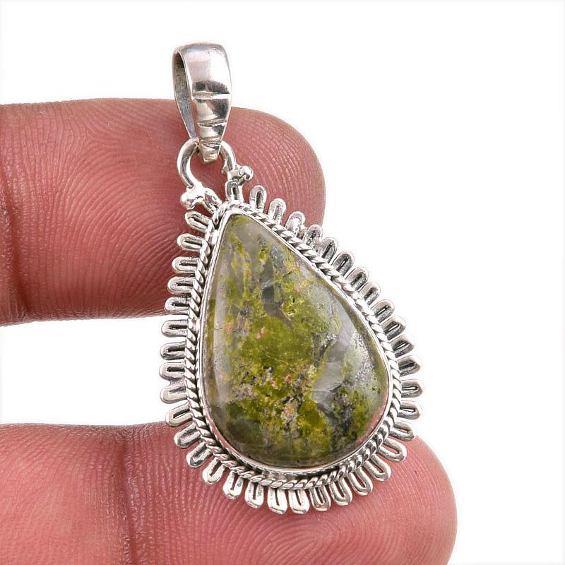 Natural Unakite Gemstone Handmade 925 Solid Sterling Silver Pendant 1.50" s7D13