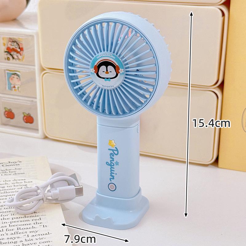 Portable Cartoon Fan: USB Rechargeable Silent Mini Fan with Phone Holder & Strong Wind Power