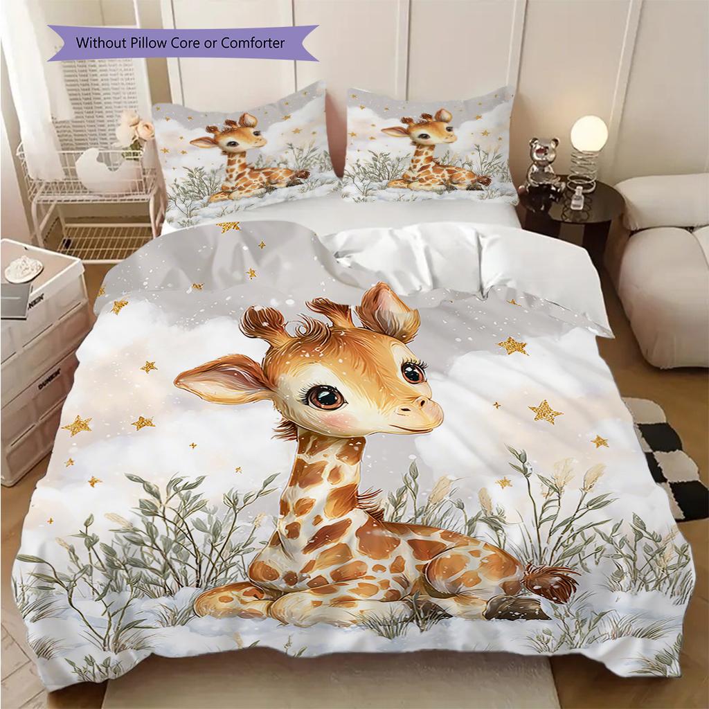 Giraffe Pattern Bedding Quilt Set Quilt Cover Pillowcase Home Decoration Birthday Gift (1 * duvet cover + 2 * pillowcase, without core)