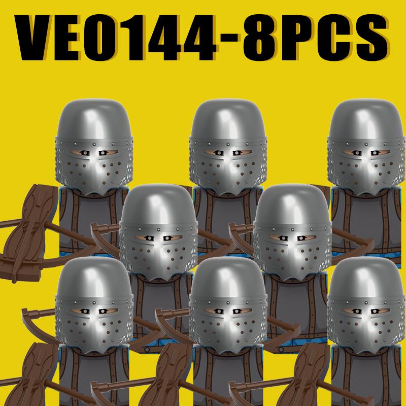 8PCS Medieval Military Gothic Knights Building Blocks Castle Army Guard Soldier Figures Sword Axe Hammer Accessories Bricks Toys Gift