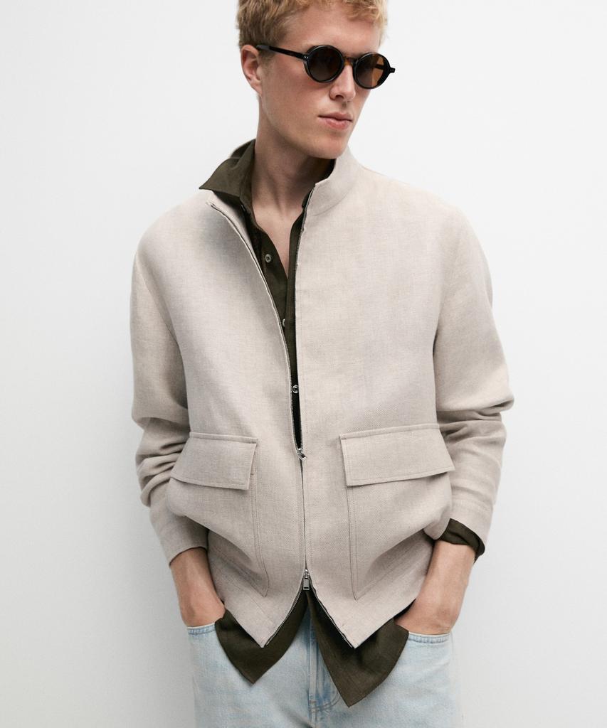 Massimo Dutti 100% Linen Total Look Pocket Jacket