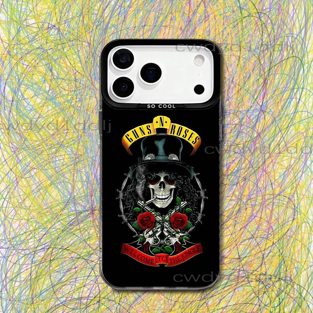 G-Guns N R-Roses Band Phone Case For iPhone 17,16,15,14,13,12,X,8,Pro,Max,Plus,SE4,Air,Mini HD Black IMD Matte