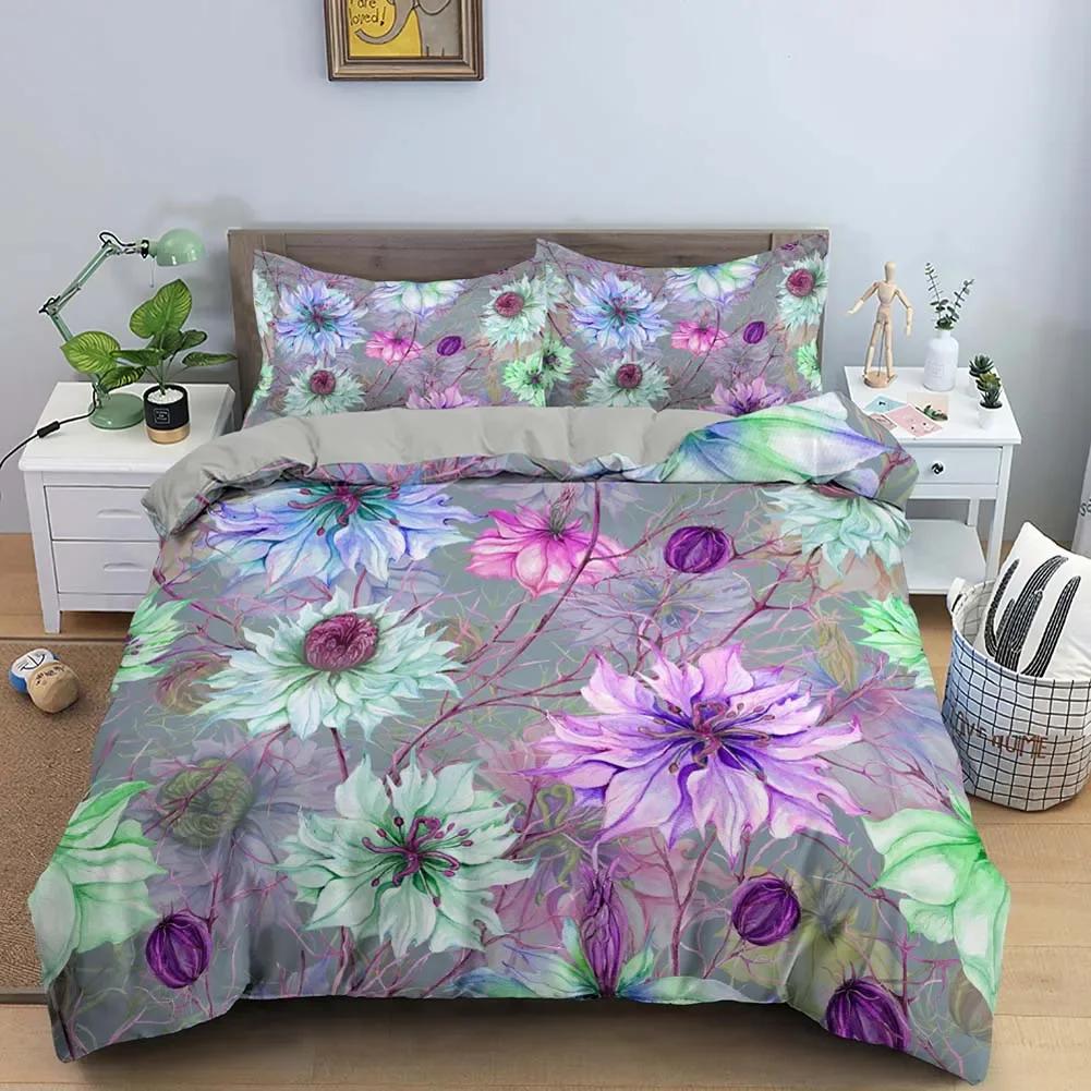 Винтажный цветочный пододеяльник King Queen с изображением пиона и подсолнуха, комплект постельного белья с тропическим цветочным принтом, покрывало из полиэстера в стиле бохо