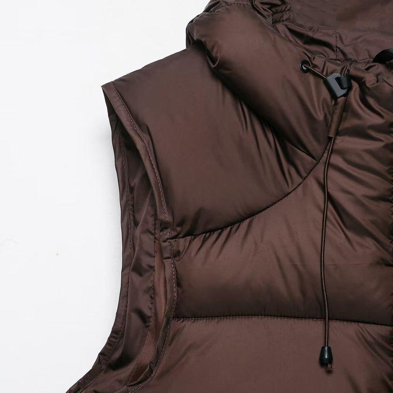 Kaslead New Women Clothes Western Style Fashion Simple and Versatile Hood Zipper Ornament Cotton-padded Jacket Vest Vest