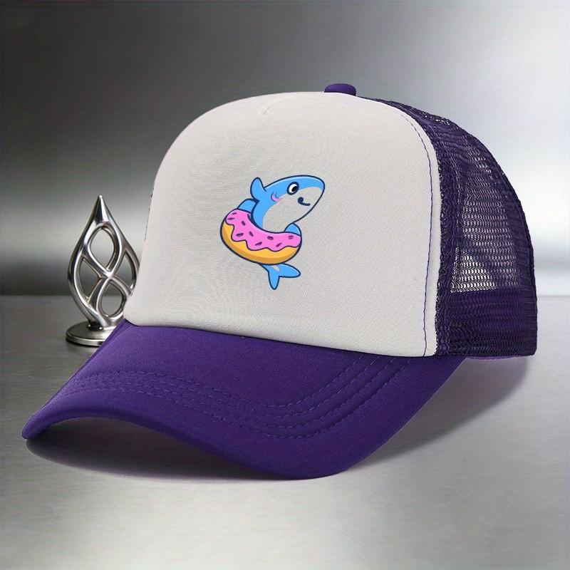 Shark Donut Print Trucker Hat Breathable Mesh Baseball Cap Casual Adjustable Summer Hat